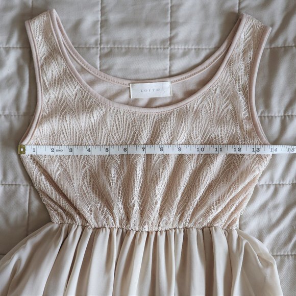 Cream Empire Waist Chiffon and Lace Sleeveless Long Flowy Dress - Picture 6 of 9